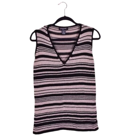 Paraphrase Tops - Paraphrase Women's Black & Cream Striped V-neck Tank Top Academia Summer - 1X